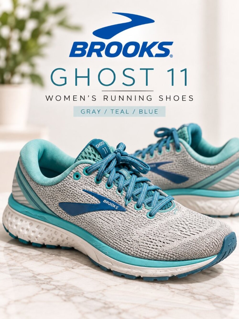 Brooks Ghost 11 Women's Running Shoes - Gray / Teal / Blue